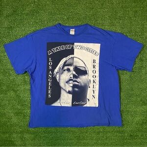 Vintage Tupac Biggie Tale Of The Two Cities East West Coast Battle Rap Tee Blue